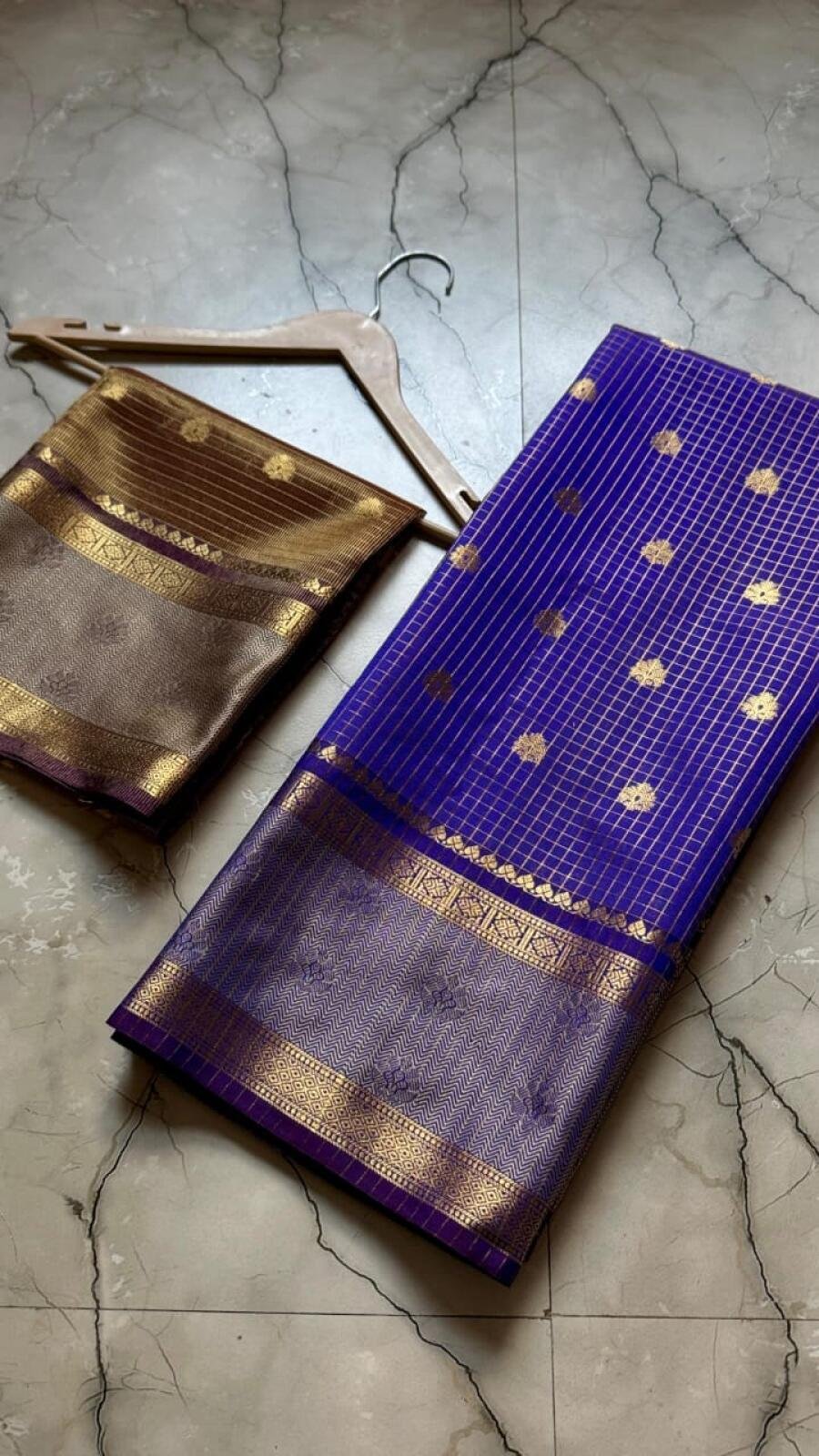 Banarasi Semi Katan Soft Zari Check Buti Silk Saree