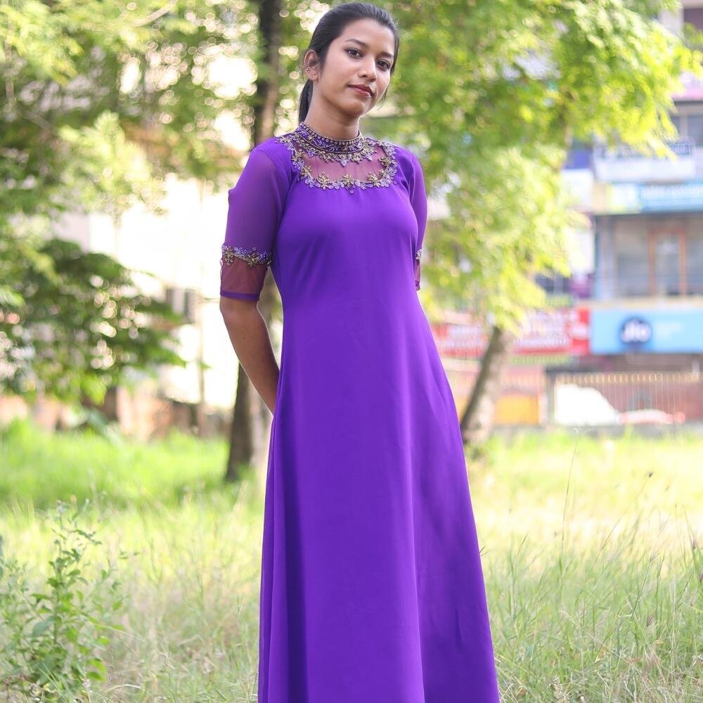 Party Wear Jewel Neck Handworked Kurti