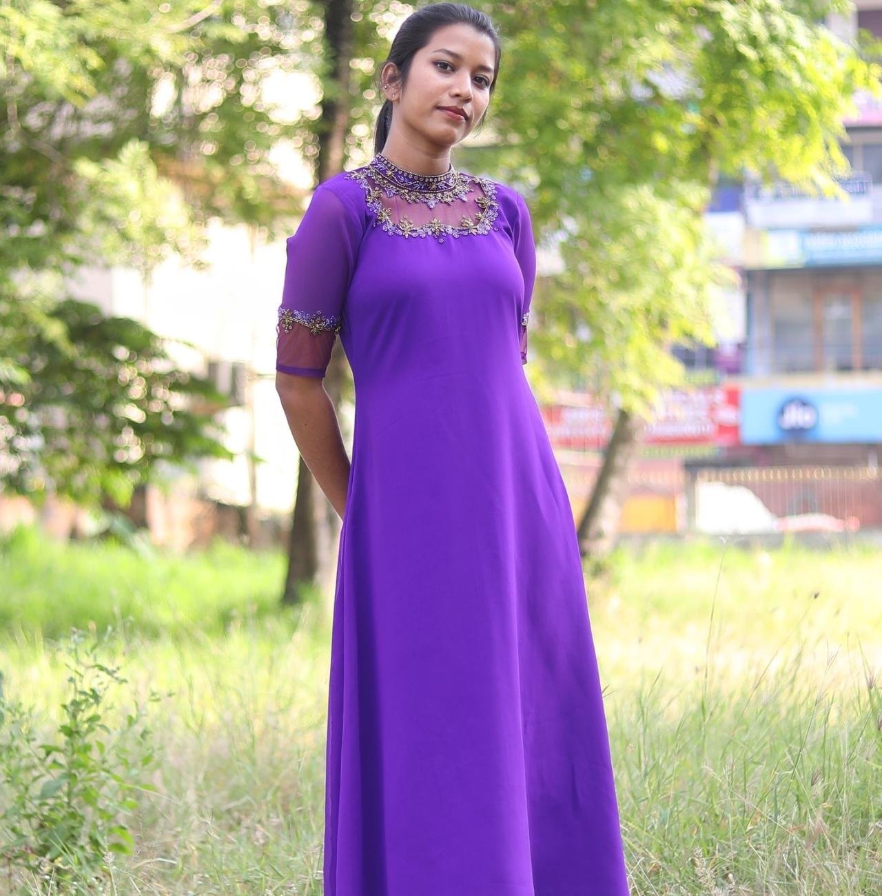 Party Wear Jewel Neck Handworked Kurti