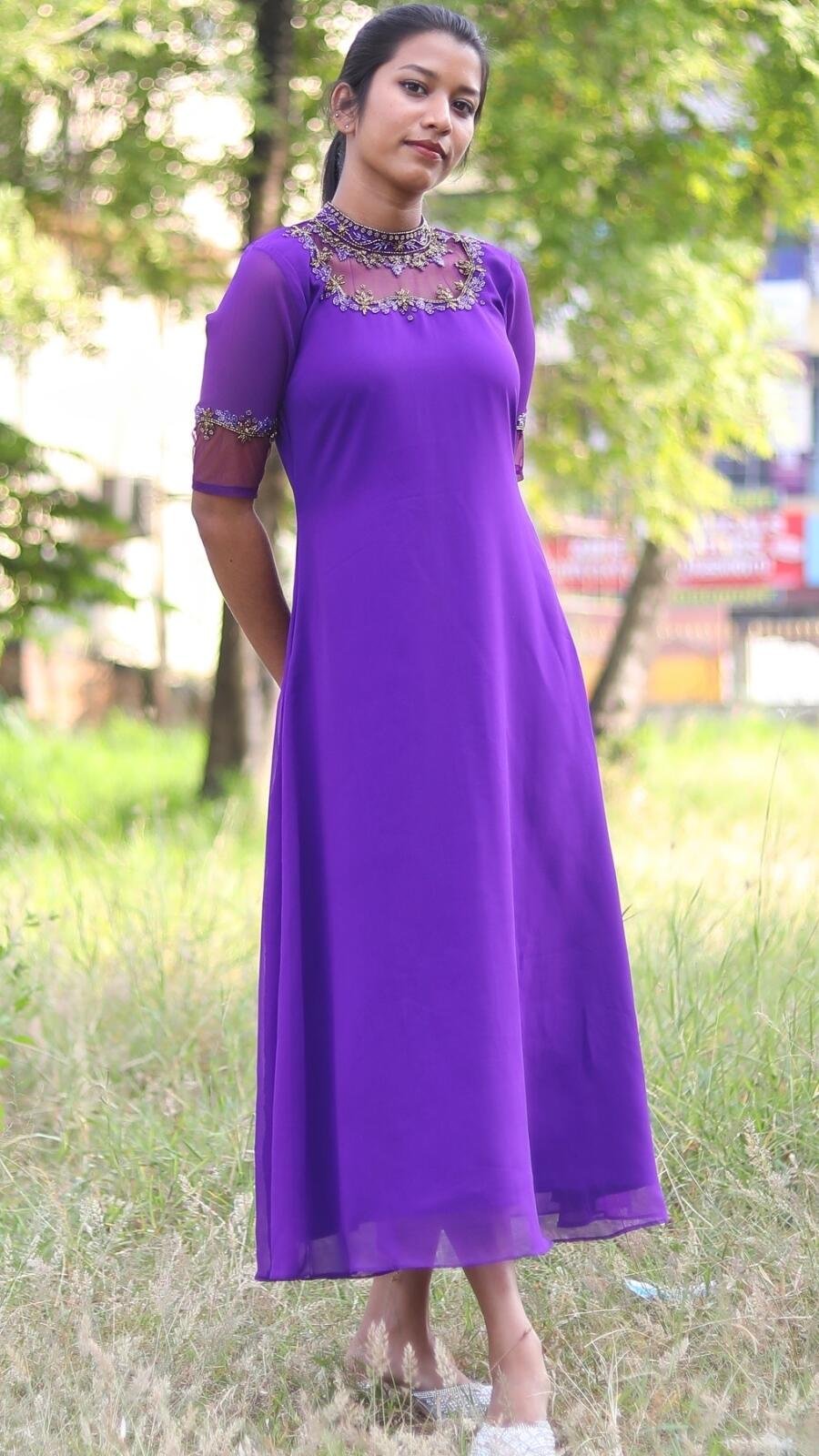 Party Wear Jewel Neck Handworked Kurti