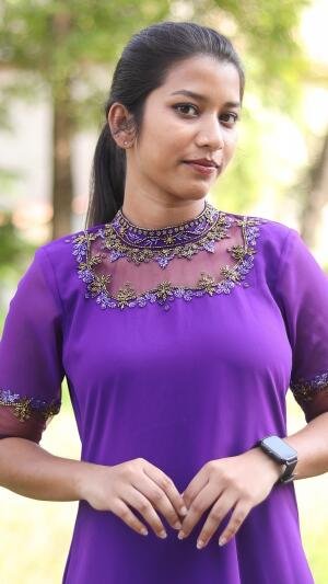 Party Wear Jewel Neck Handworked Kurti