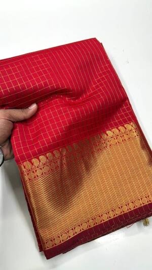 Banarasi Semi Katan Soft Zari Check Buti Silk Saree