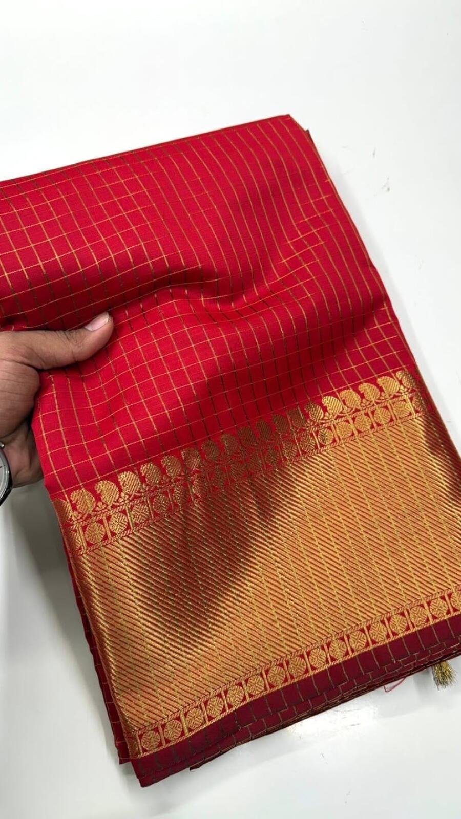 Banarasi Semi Katan Soft Zari Check Buti Silk Saree