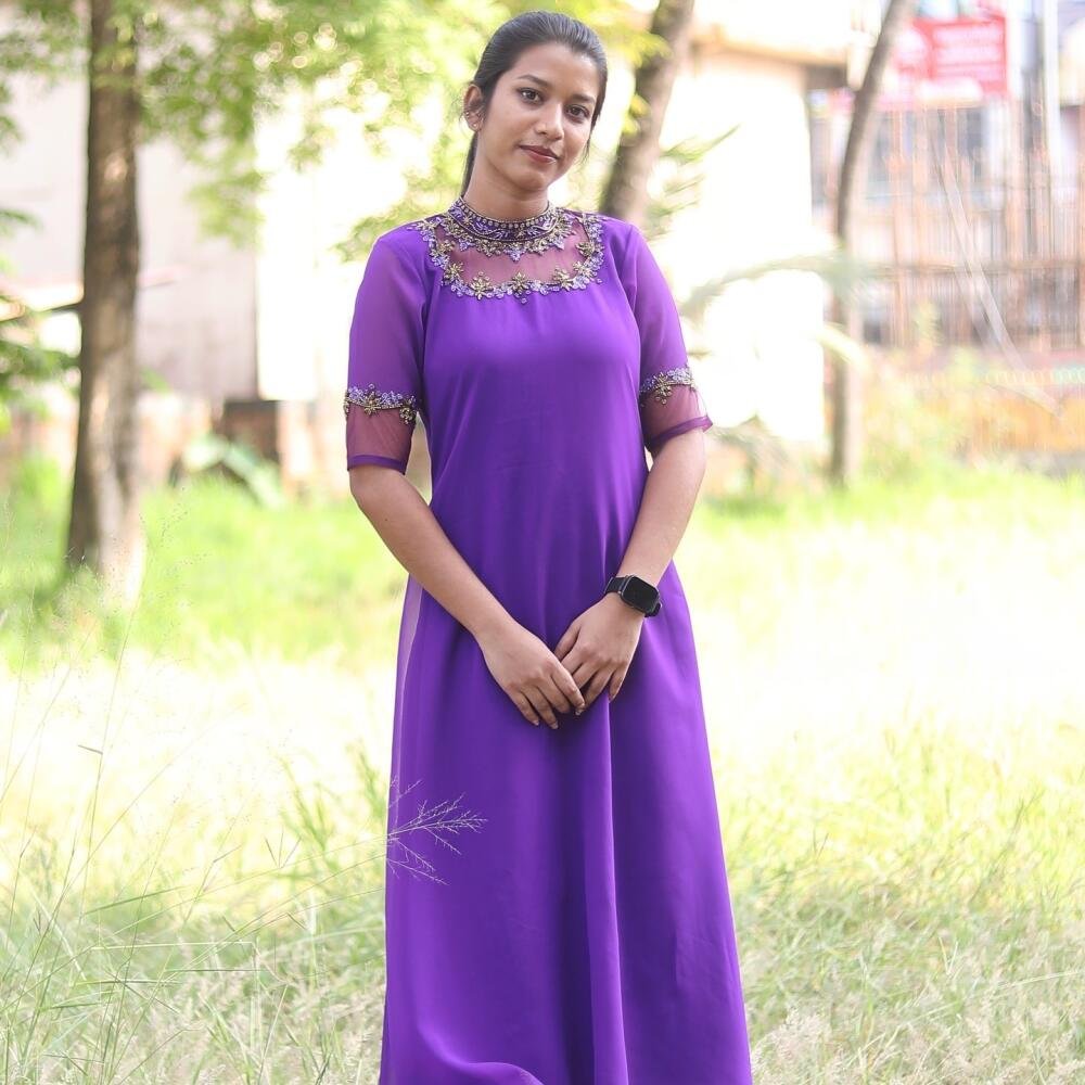 Party Wear Jewel Neck Handworked Kurti