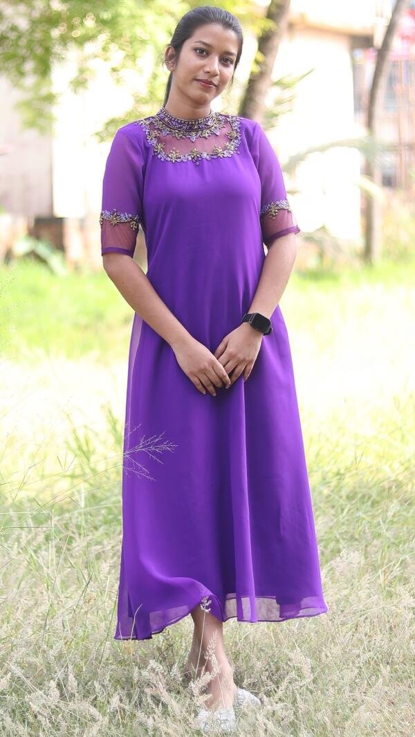 Party Wear Jewel Neck Handworked Kurti