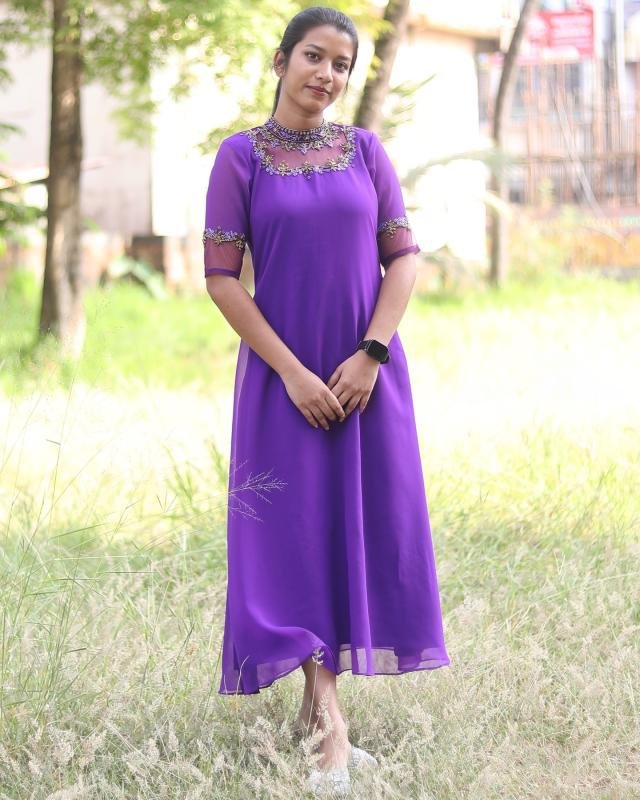 Party Wear Jewel Neck Handworked Kurti