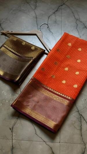 Banarasi Semi Katan Soft Zari Check Buti Silk Saree