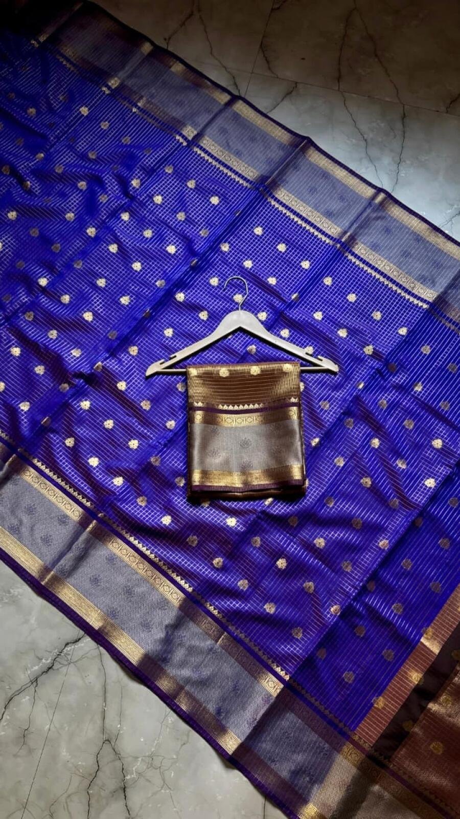 Banarasi Semi Katan Soft Zari Check Buti Silk Saree