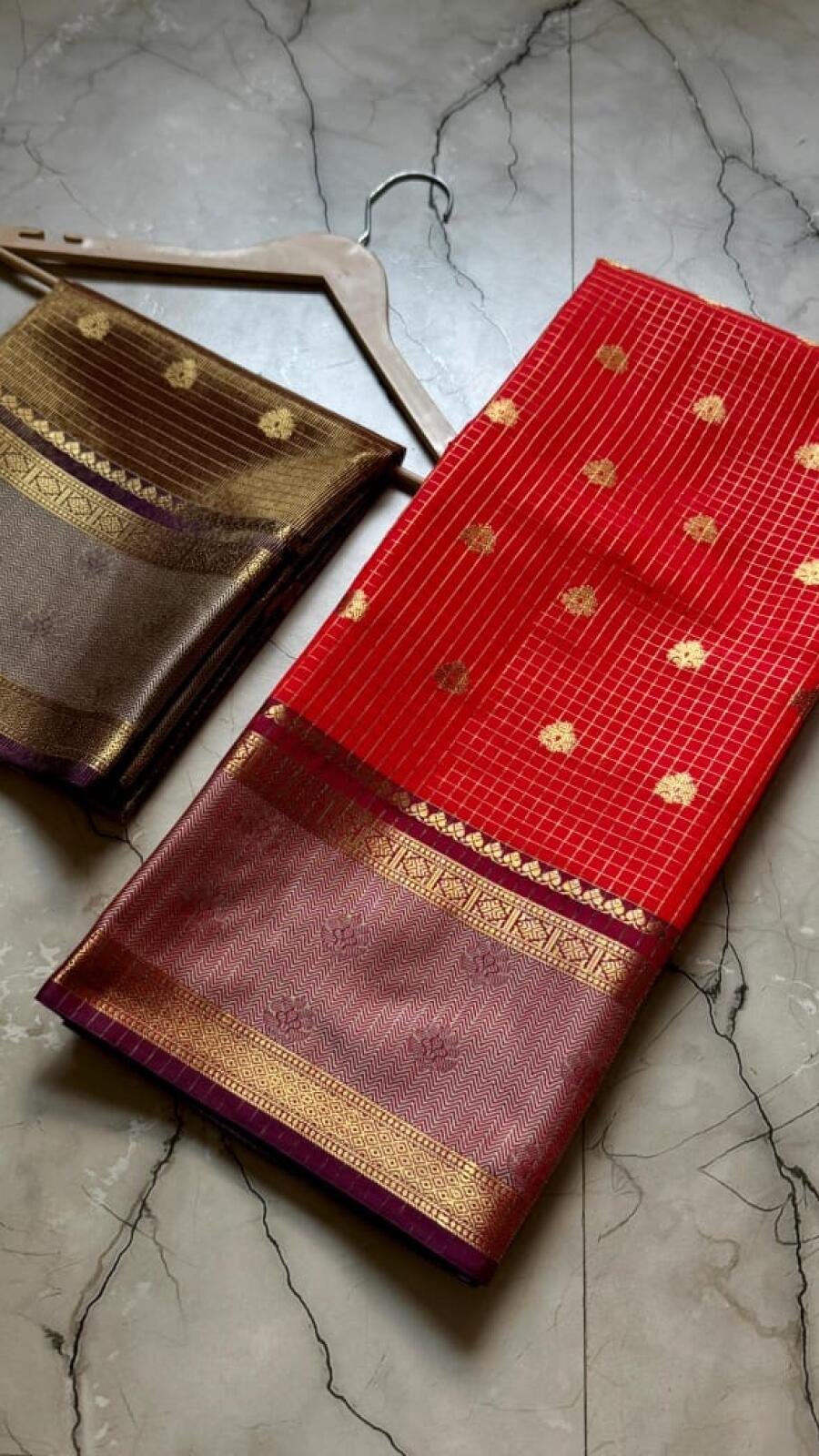 Banarasi Semi Katan Soft Zari Check Buti Silk Saree