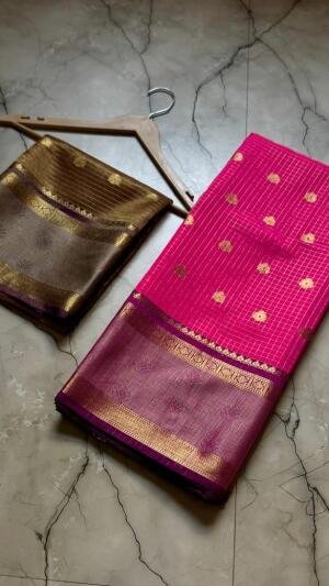 Banarasi Semi Katan Soft Zari Check Buti Silk Saree