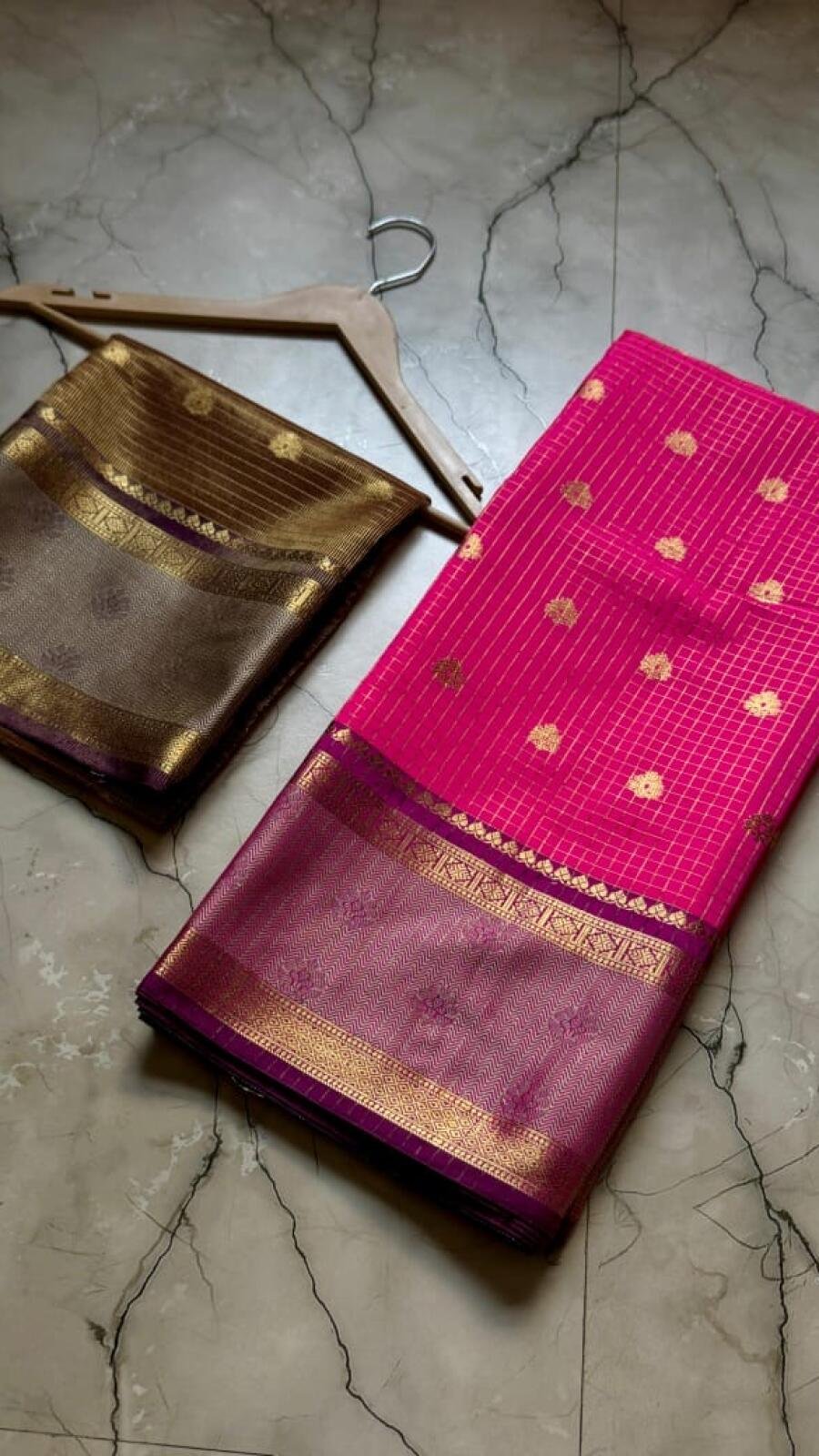 Banarasi Semi Katan Soft Zari Check Buti Silk Saree