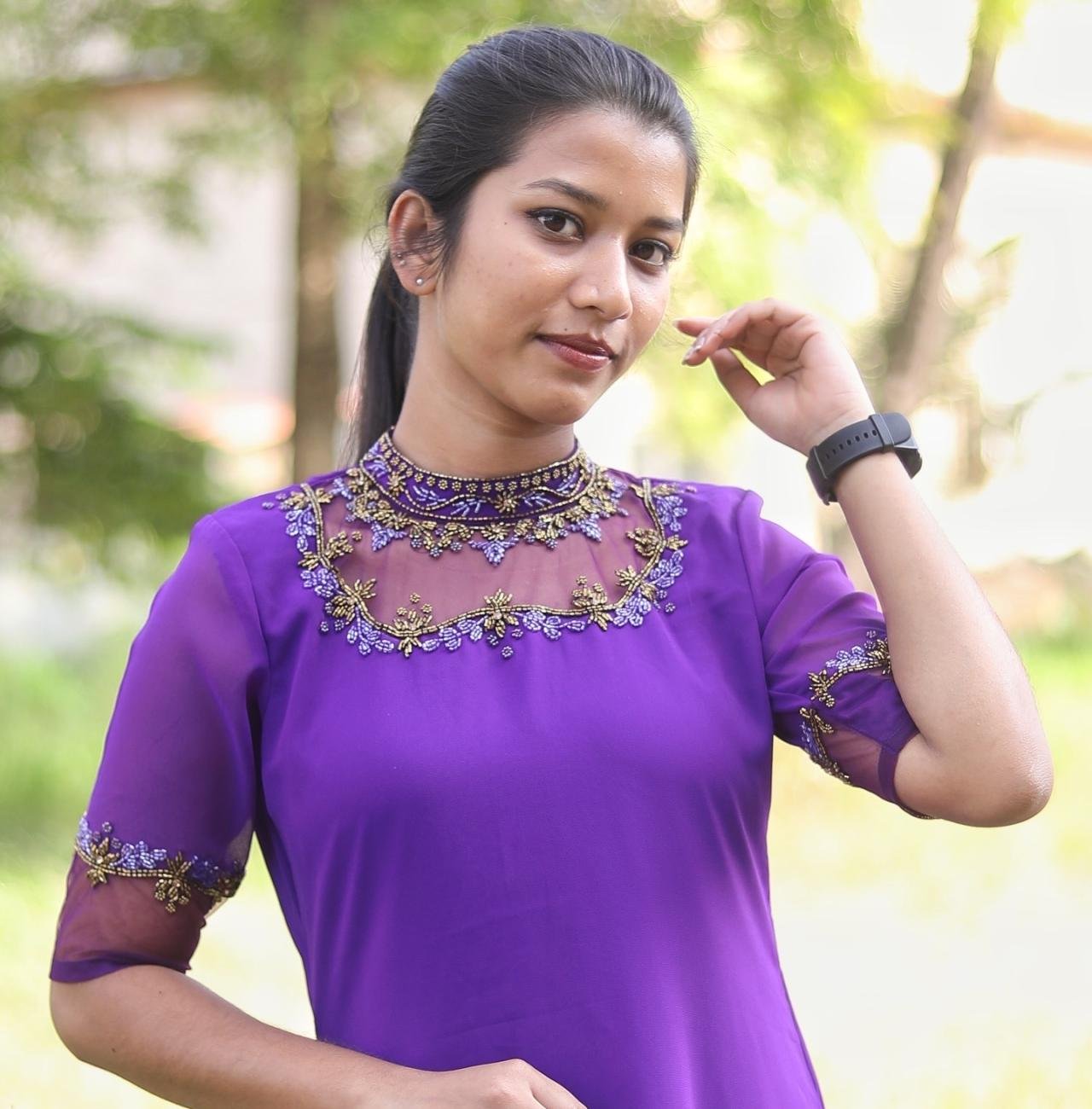 Party Wear Jewel Neck Handworked Kurti