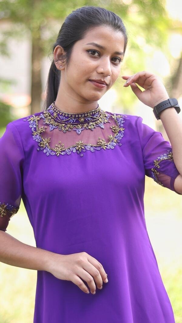 Party Wear Jewel Neck Handworked Kurti