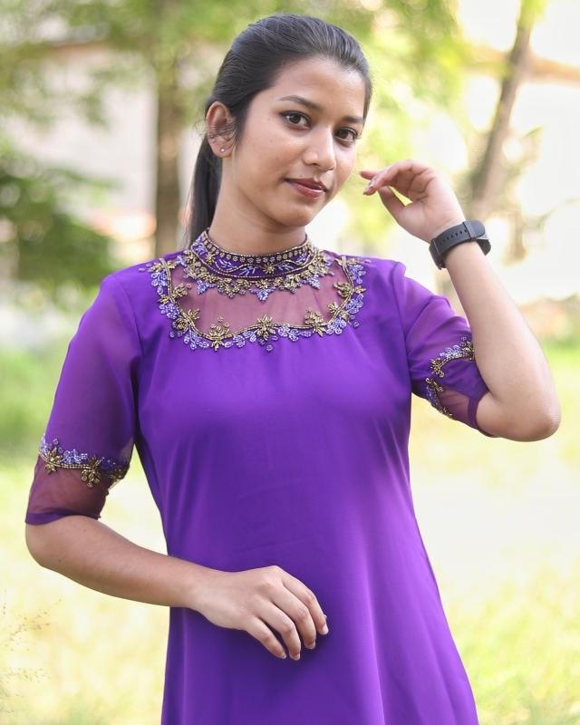Party Wear Jewel Neck Handworked Kurti