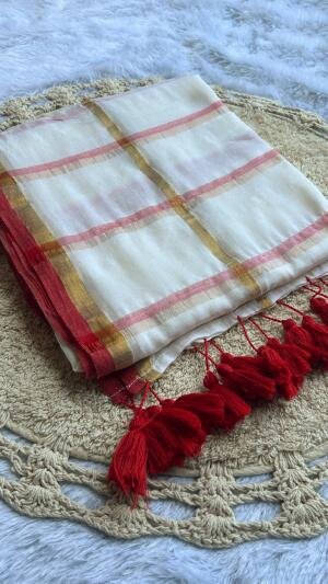 Premium mul cotton saree with tassel