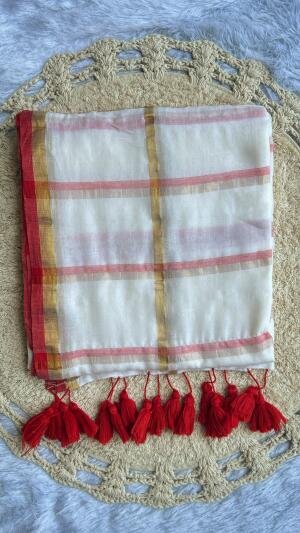 Premium mul cotton saree with tassel