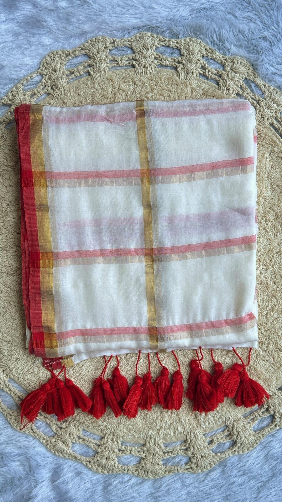 Premium mul cotton saree with tassel