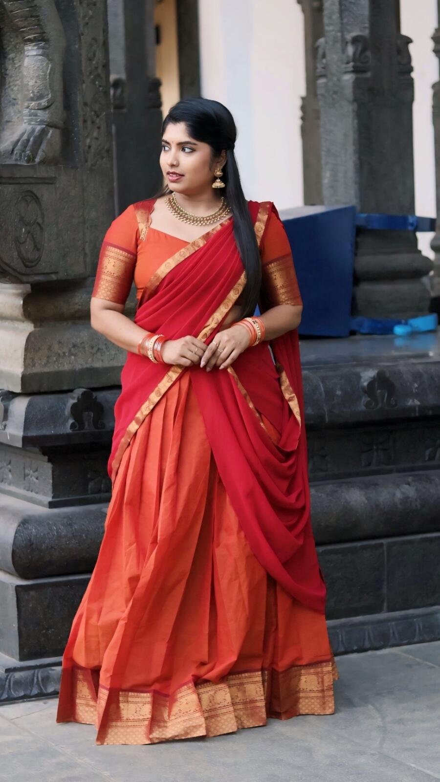 Kanchi border chettinadu cotton  davani set