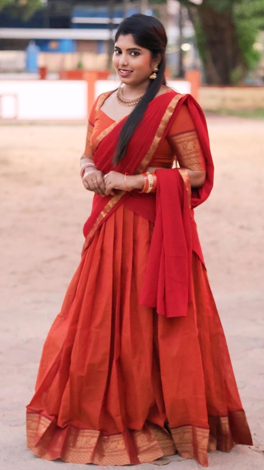 Kanchi border chettinadu cotton  davani set