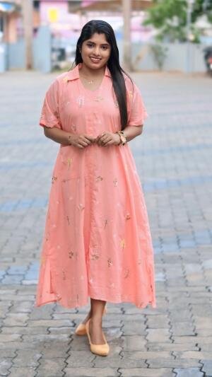 Embroidered mul cotton shirt kaftan