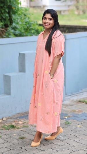 Embroidered mul cotton shirt kaftan