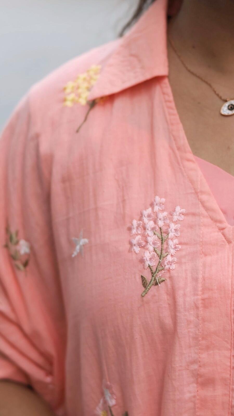 Embroidered mul cotton shirt kaftan