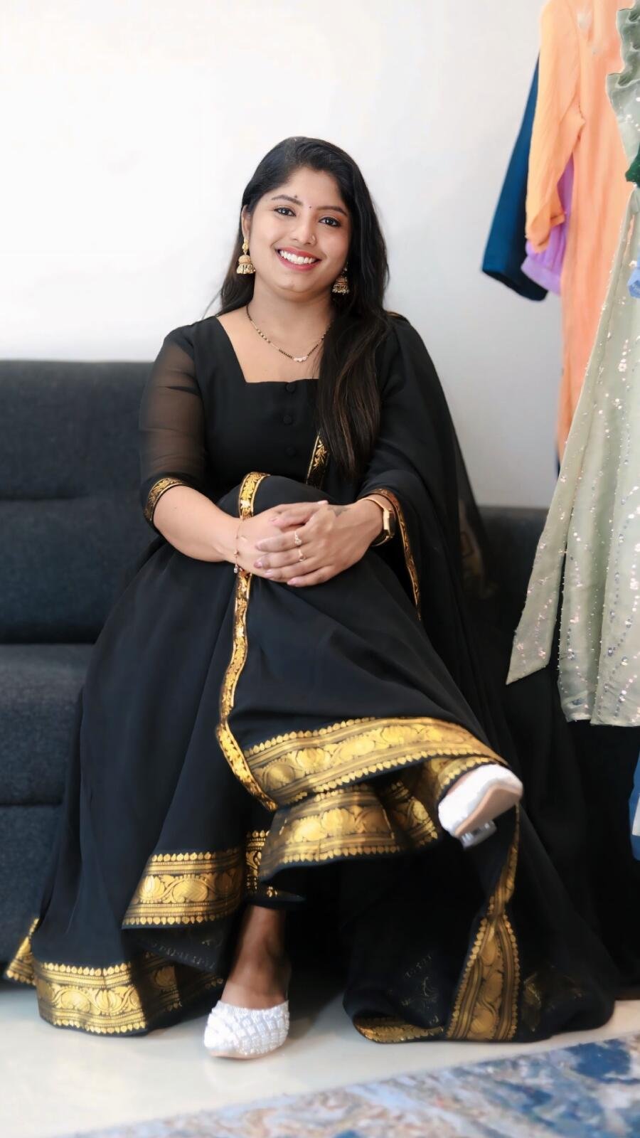 Partywear Black Anarkali Top