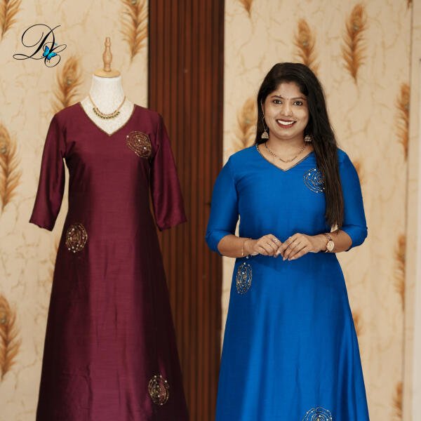 Bhadri silk kurti with flower detailing