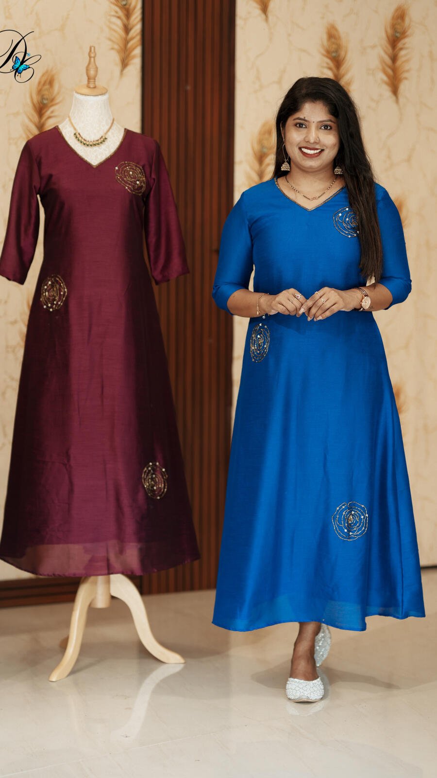 Bhadri silk kurti with flower detailing