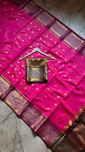 Banarasi Semi Katan Soft Zari Check Buti Silk Saree