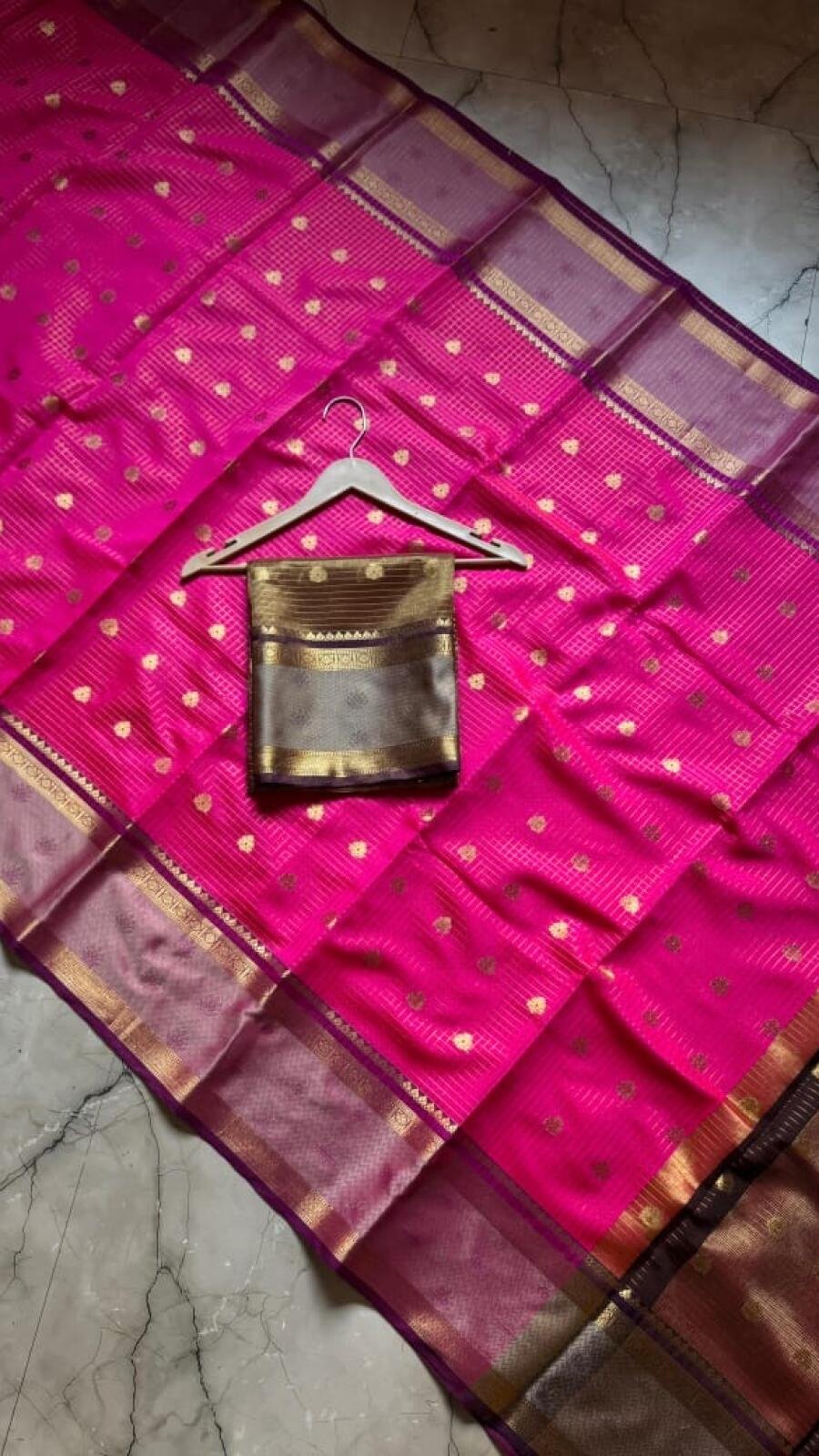 Banarasi Semi Katan Soft Zari Check Buti Silk Saree