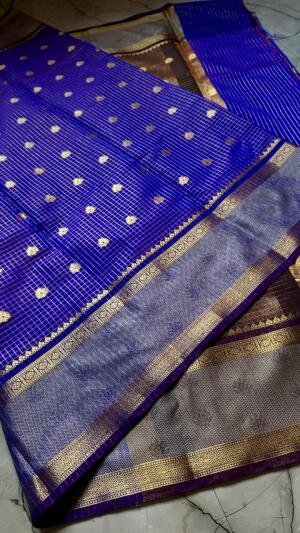 Banarasi Semi Katan Soft Zari Check Buti Silk Saree