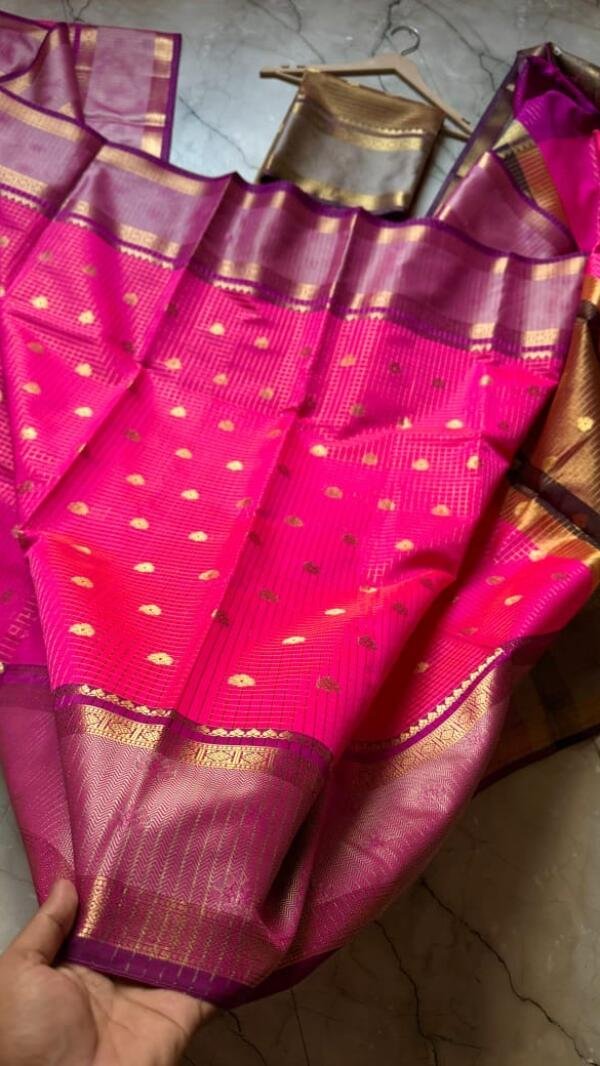 Banarasi Semi Katan Soft Zari Check Buti Silk Saree