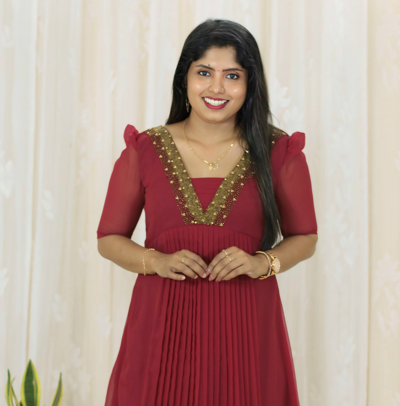 Elegant Hand-Embroidered Pleated Kurti