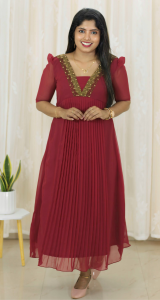 Elegant Hand-Embroidered Pleated Kurti