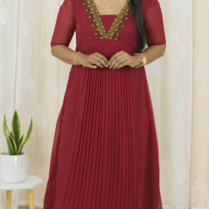 Elegant Hand-Embroidered Pleated Kurti