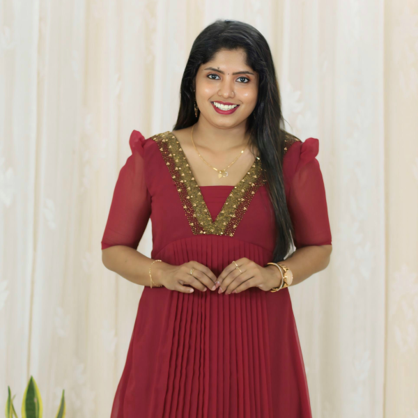 Elegant Hand-Embroidered Pleated Kurti