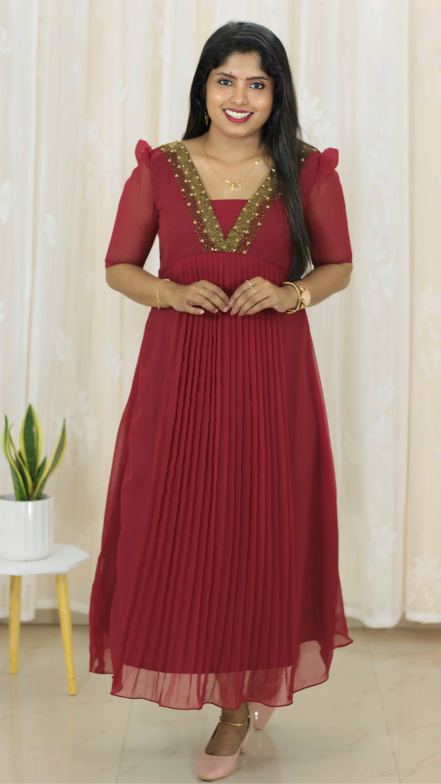 Elegant Hand-Embroidered Pleated Kurti
