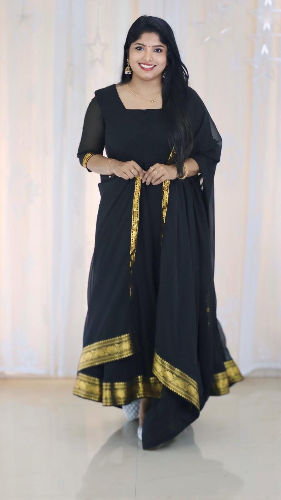 Georgette kurti with pattu border