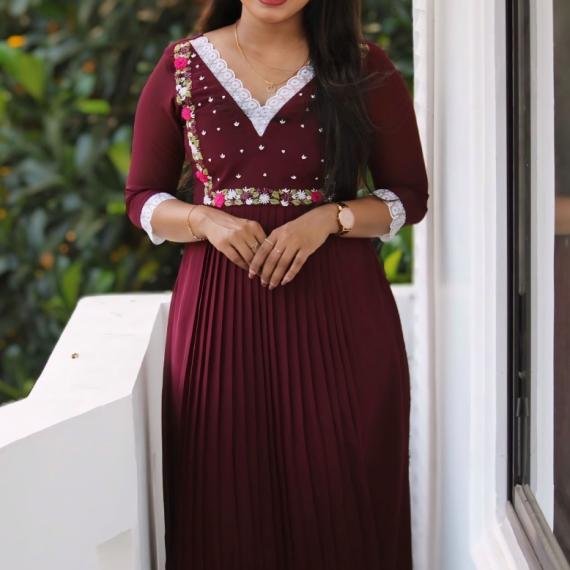 Heavy Handworked Lace V-Neck Kurti