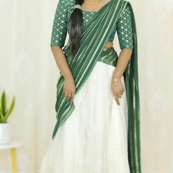 Elegant Ethnic Set – Organza Skirt | Lurex Dupatta | Chanderi Blouse