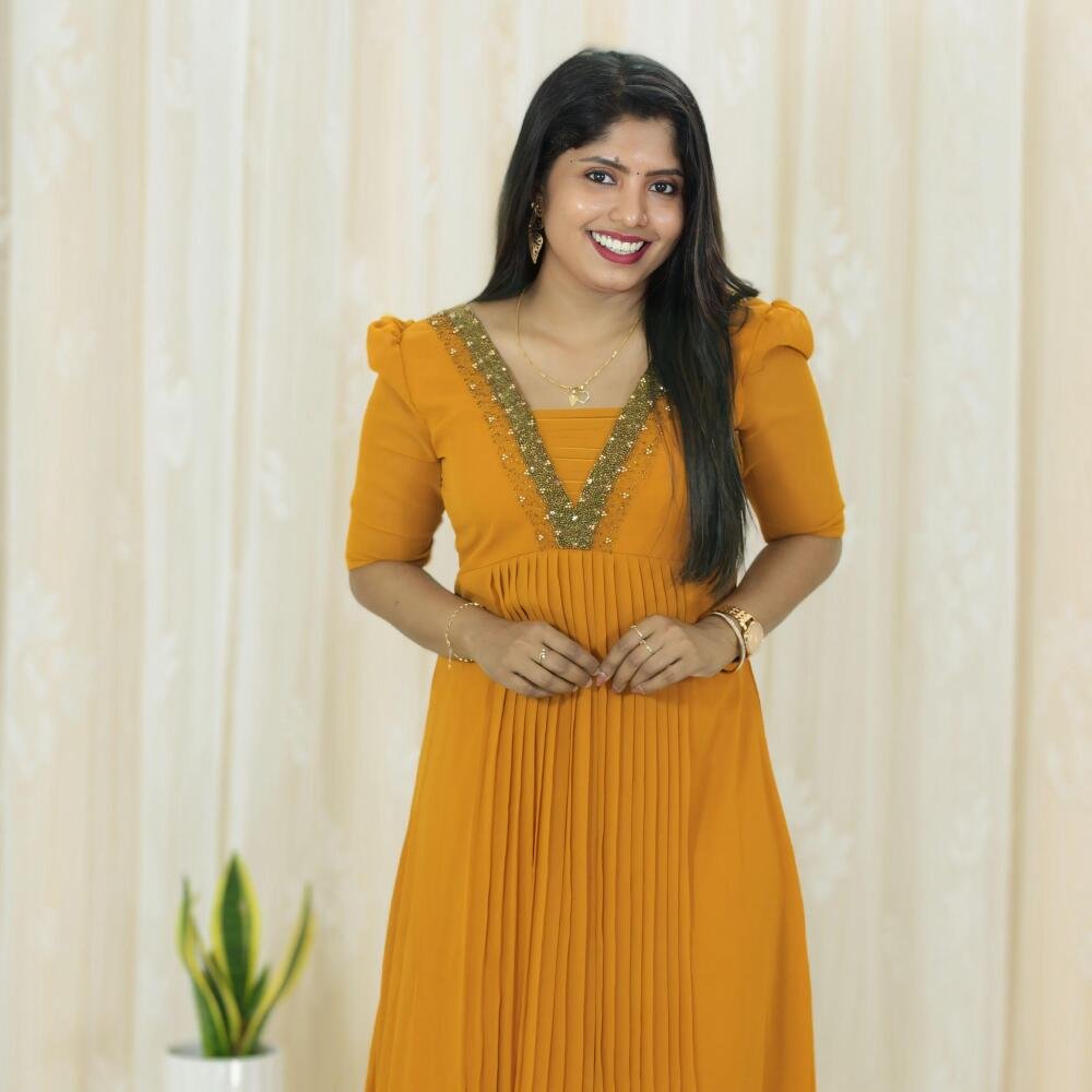 Elegant Hand-Embroidered Pleated Kurti