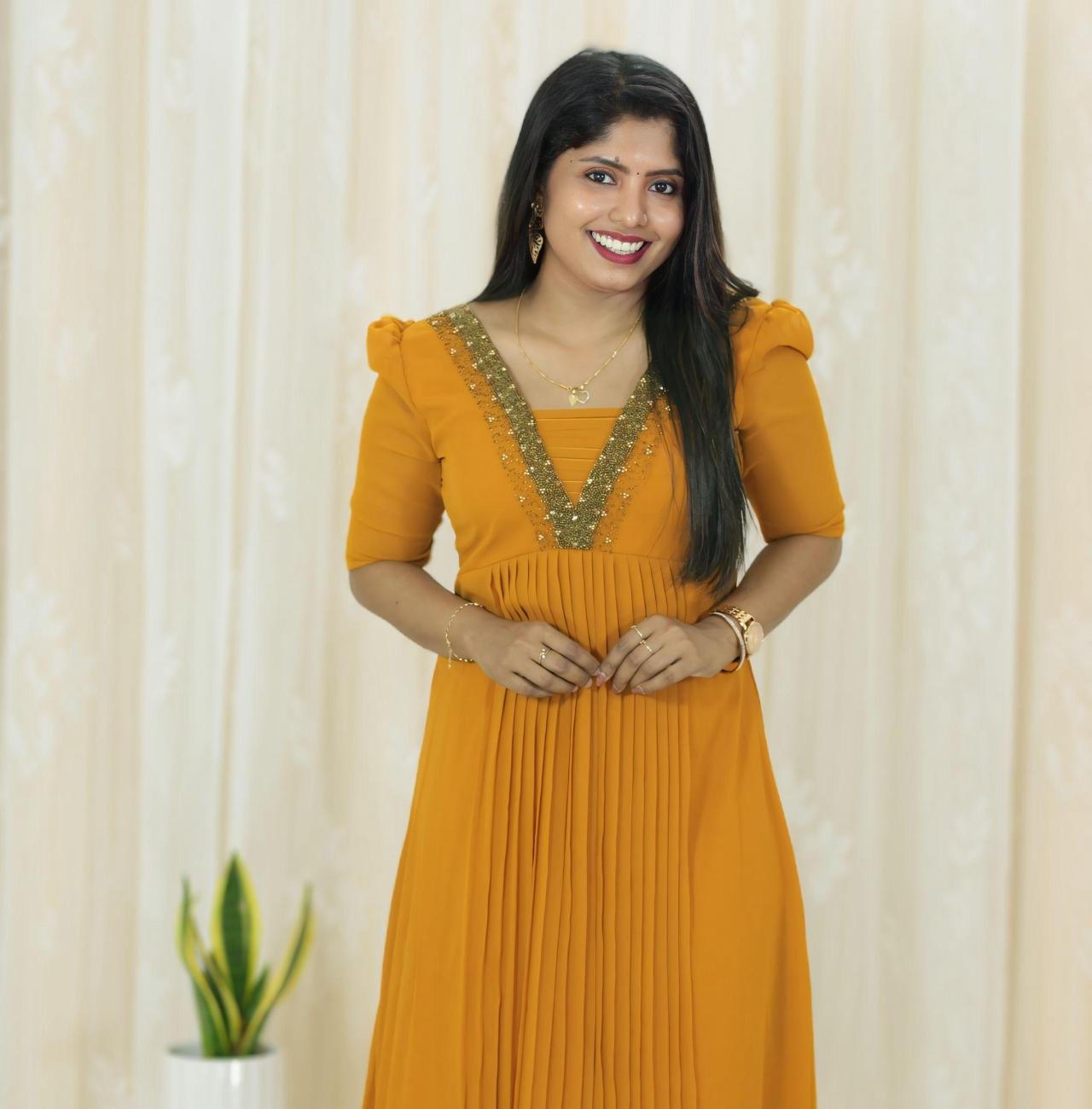 Elegant Hand-Embroidered Pleated Kurti
