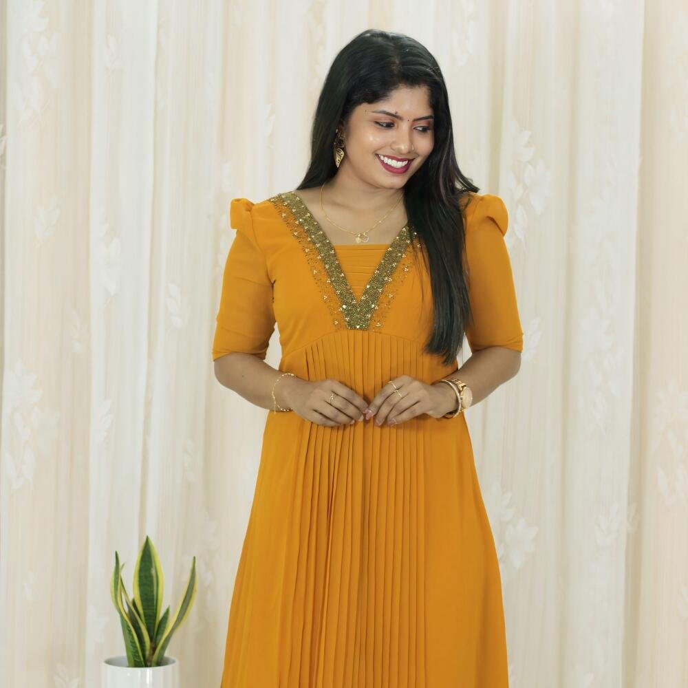 Elegant Hand-Embroidered Pleated Kurti