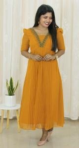 Elegant Hand-Embroidered Pleated Kurti