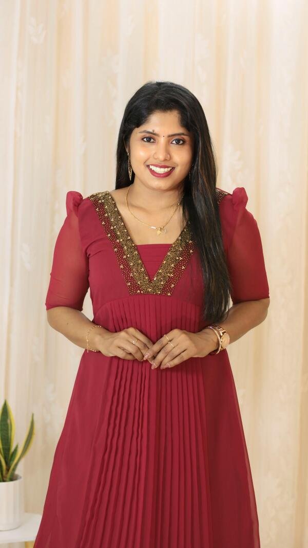 Elegant Hand-Embroidered Pleated Kurti