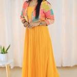 Mustard yellow sleeves gown with jacket